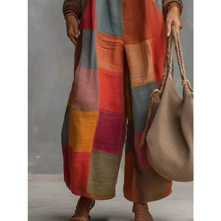 Full Size Plaid Halter Neck Wide-Leg Jumpsuit Plus Apparel and Accessories