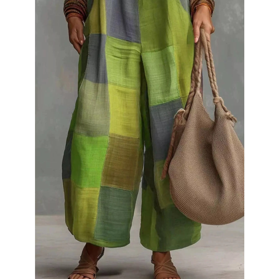 Full Size Plaid Halter Neck Wide-Leg Jumpsuit Plus Apparel and Accessories