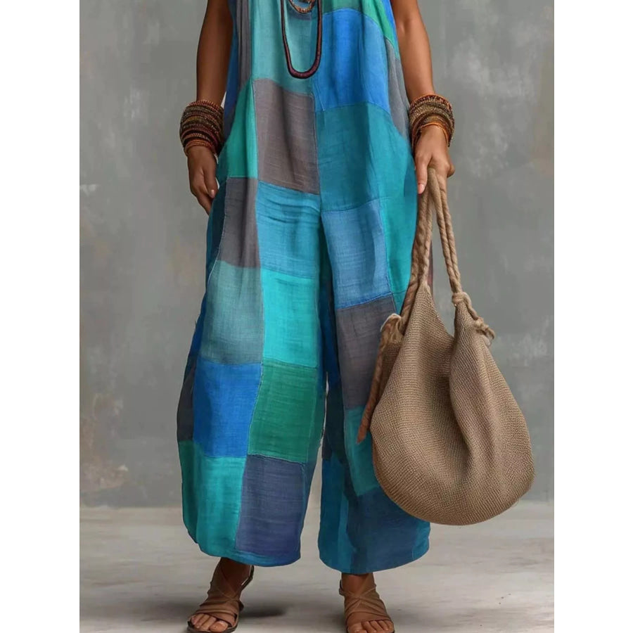 Full Size Plaid Halter Neck Wide-Leg Jumpsuit Plus Apparel and Accessories