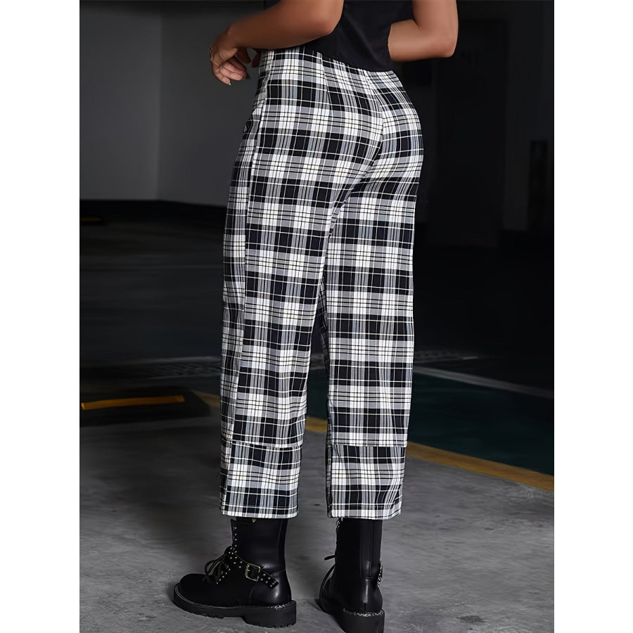 Full Size Plaid High Waist Pants Plaid / S Apparel and Accessories