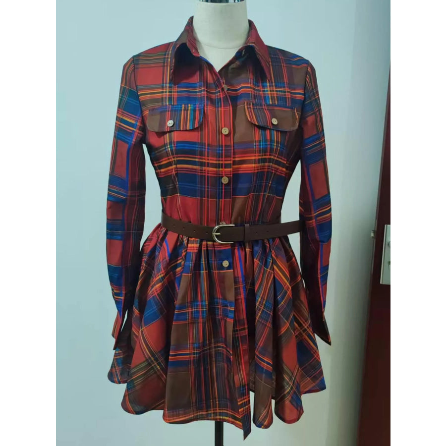 Full Size Plaid Long Sleeve Shirt Dress Plus Apparel and Accessories