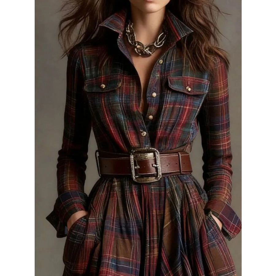Full Size Plaid Long Sleeve Shirt Dress Plus Apparel and Accessories