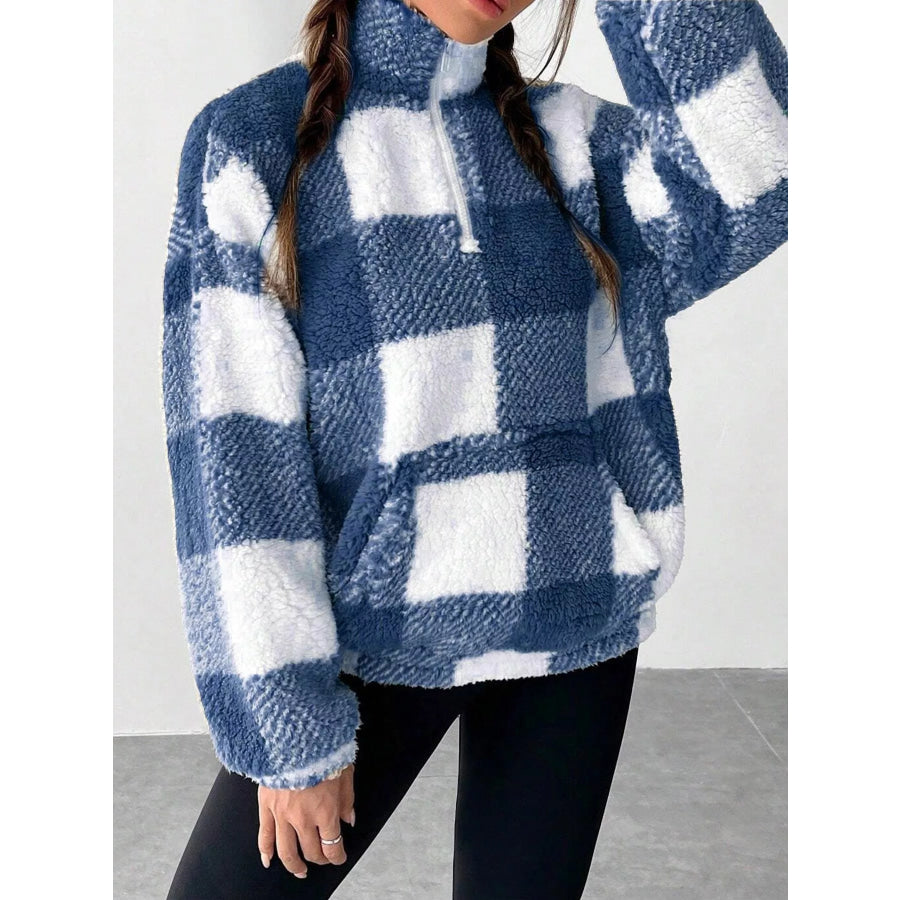 Full Size Plaid Sherpa Long Sleeve Sweatshirt Plus Size Apparel and Accessories