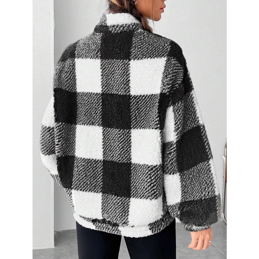 Full Size Plaid Sherpa Long Sleeve Sweatshirt Plus Size Apparel and Accessories