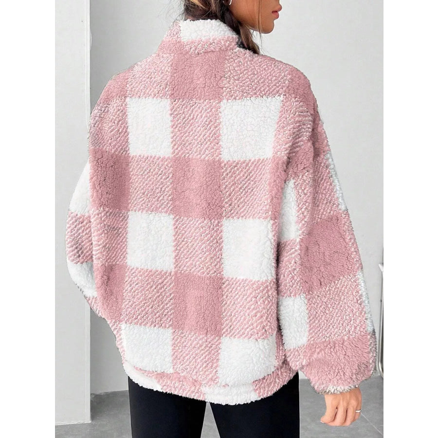 Full Size Plaid Sherpa Long Sleeve Sweatshirt Plus Size Apparel and Accessories