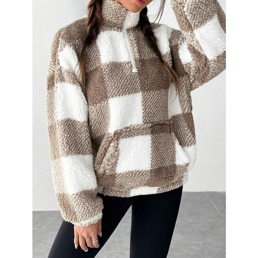 Full Size Plaid Sherpa Long Sleeve Sweatshirt Plus Size Apparel and Accessories