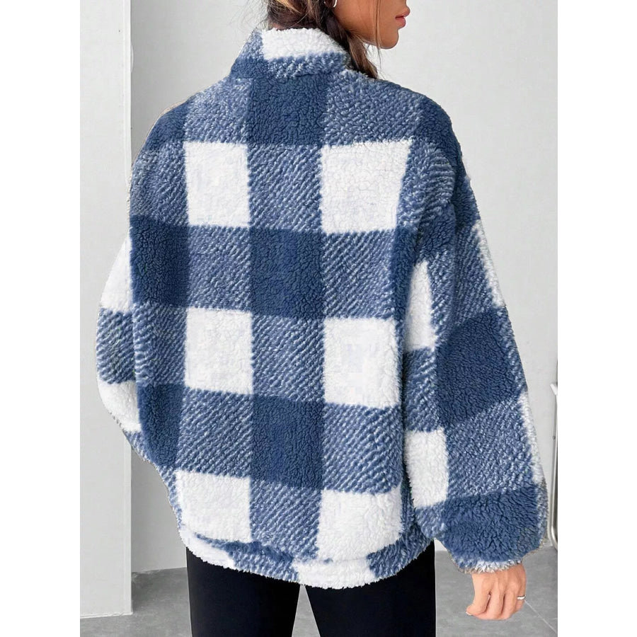 Full Size Plaid Sherpa Long Sleeve Sweatshirt Plus Size Apparel and Accessories