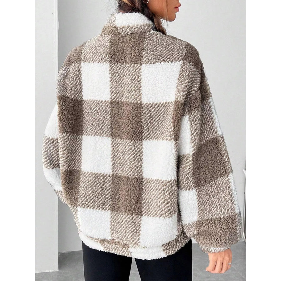 Full Size Plaid Sherpa Long Sleeve Sweatshirt Plus Size Apparel and Accessories