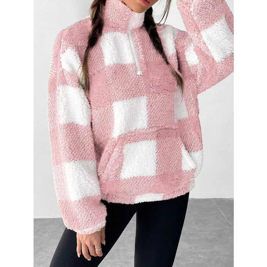 Full Size Plaid Sherpa Long Sleeve Sweatshirt Plus Size Apparel and Accessories