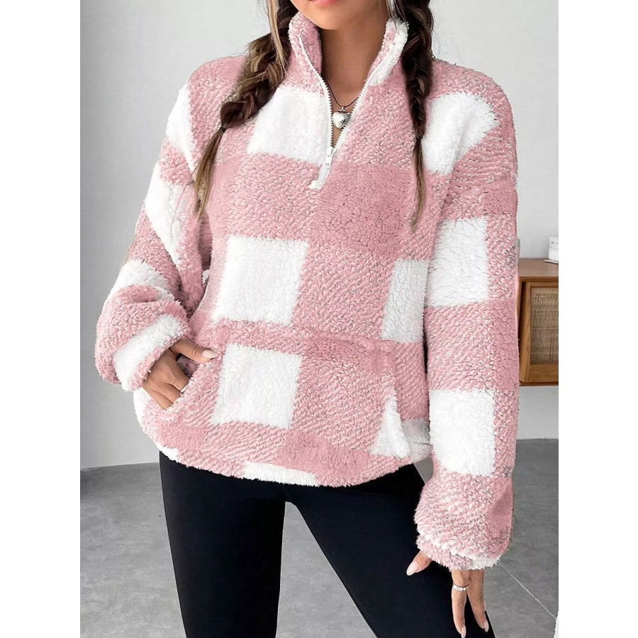 Full Size Plaid Sherpa Long Sleeve Sweatshirt Plus Size Apparel and Accessories