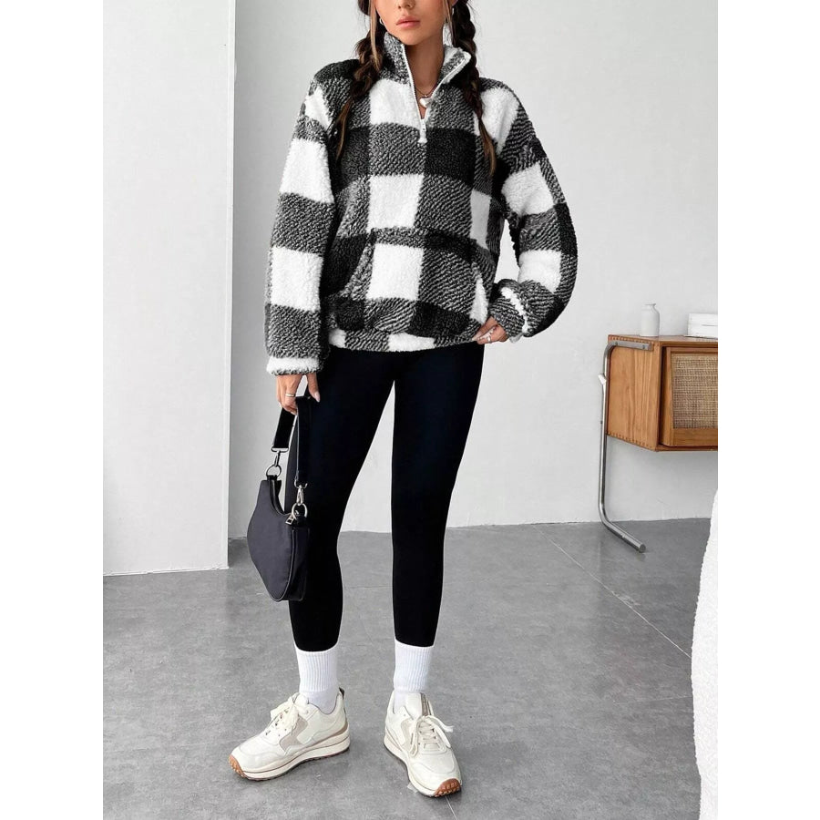 Full Size Plaid Sherpa Long Sleeve Sweatshirt Plus Size Apparel and Accessories