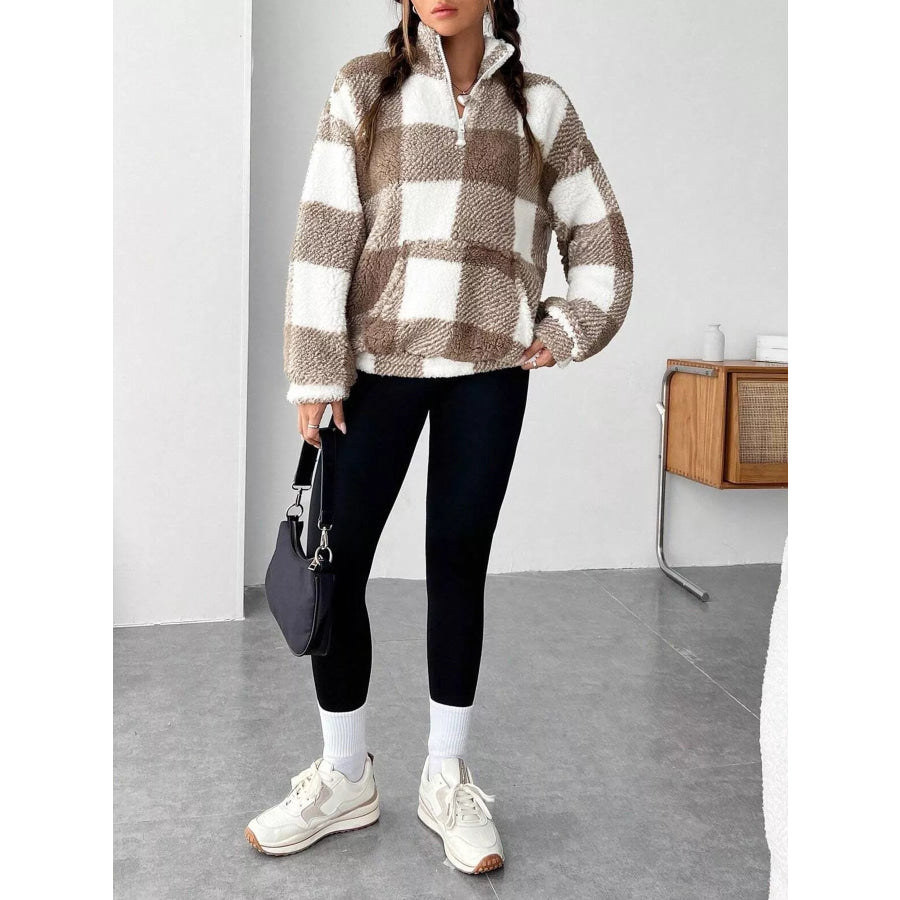 Full Size Plaid Sherpa Long Sleeve Sweatshirt Plus Size Apparel and Accessories
