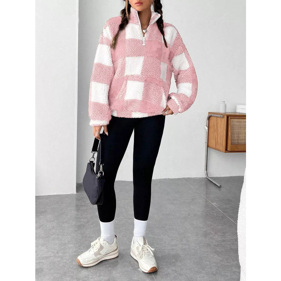 Full Size Plaid Sherpa Long Sleeve Sweatshirt Plus Size Apparel and Accessories