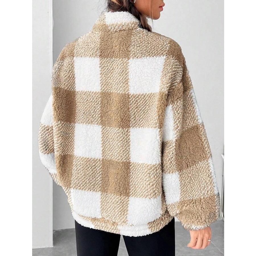Full Size Plaid Sherpa Long Sleeve Sweatshirt Plus Size Apparel and Accessories