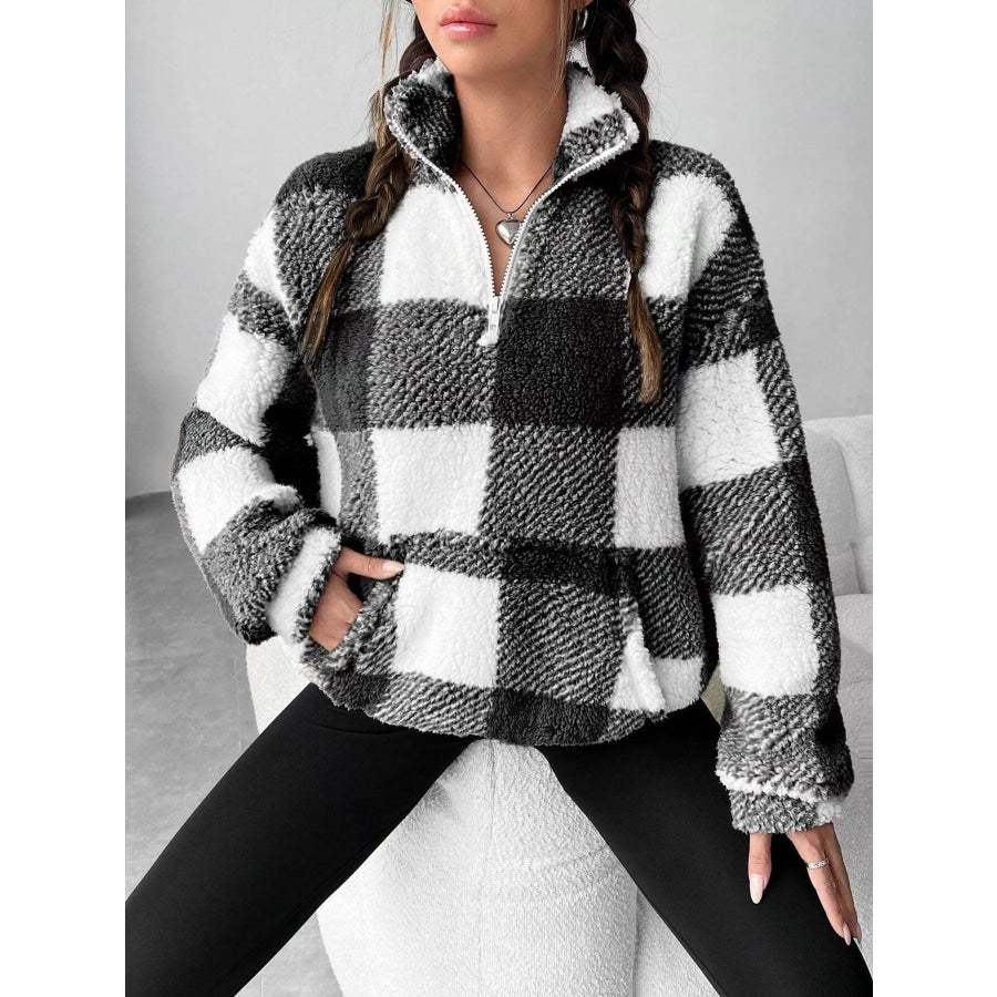 Full Size Plaid Sherpa Long Sleeve Sweatshirt Plus Size Apparel and Accessories
