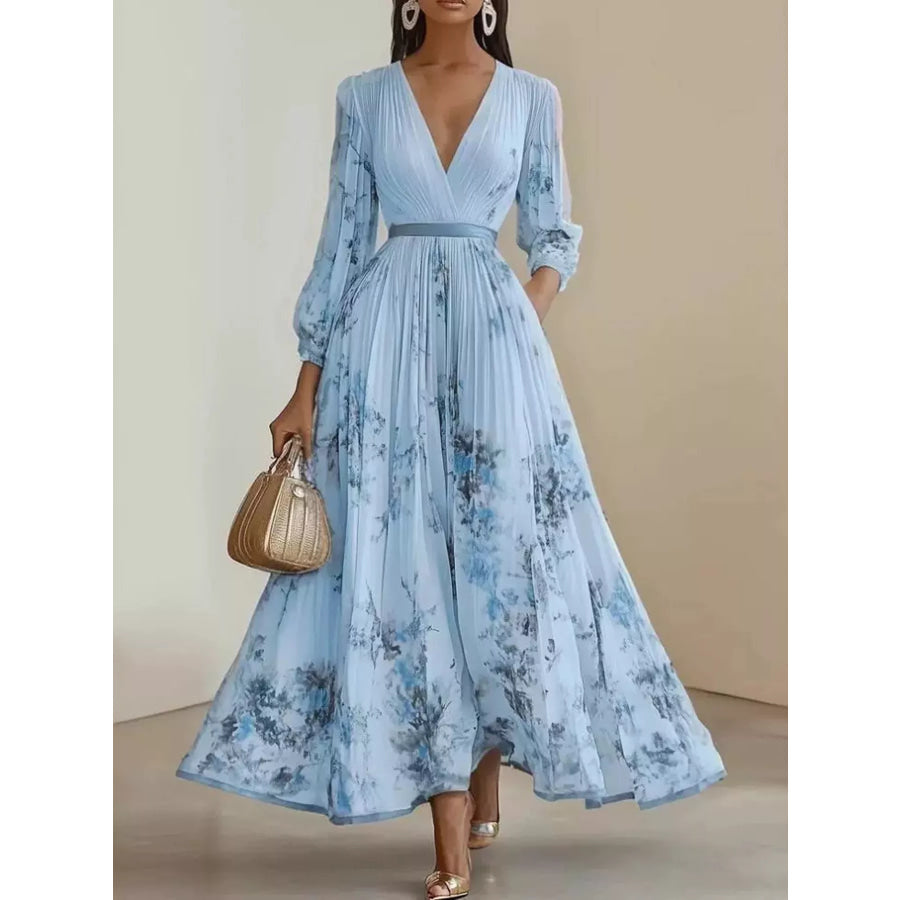 Full Size Pleated Floral Maxi Dress Plus Light Blue / S Apparel and Accessories