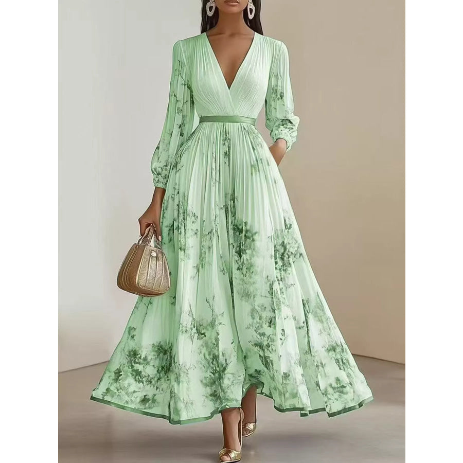 Full Size Pleated Floral Maxi Dress Plus Light Green / S Apparel and Accessories
