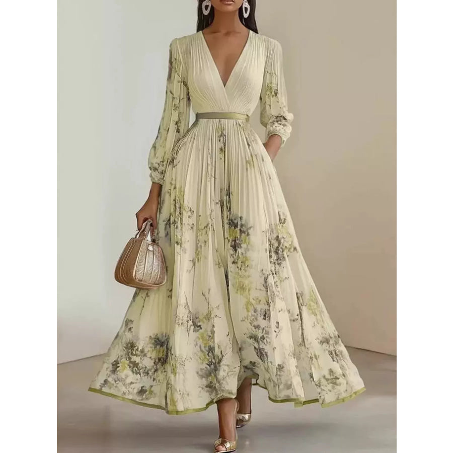 Full Size Pleated Floral Maxi Dress Plus Light Yellow / S Apparel and Accessories