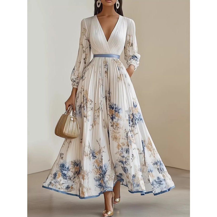 Full Size Pleated Floral Maxi Dress Plus White / S Apparel and Accessories