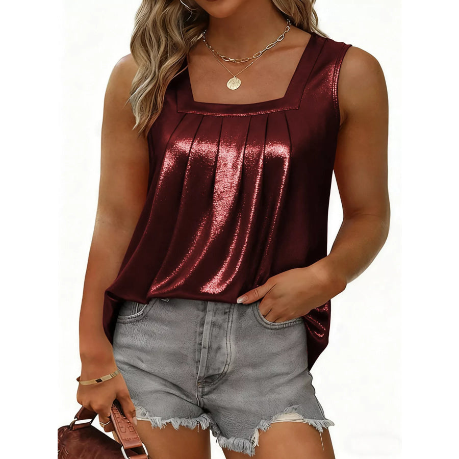 Full Size Pleated Square Neck Tank Plus Size Apparel and Accessories