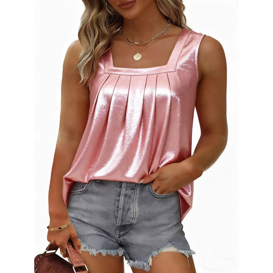 Full Size Pleated Square Neck Tank Plus Size Apparel and Accessories