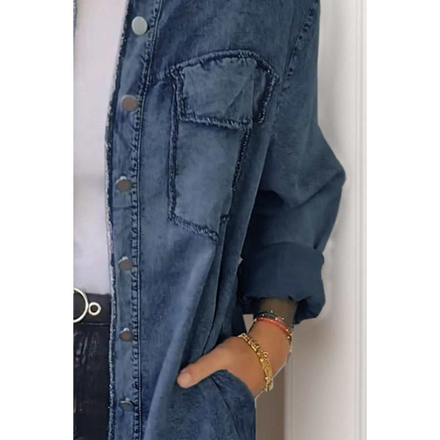 Full Size Pocketed Button Up Long Sleeve Denim Jacket Apparel and Accessories