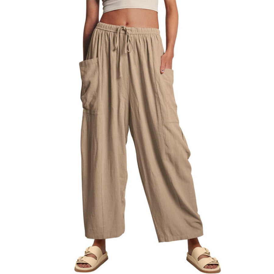 Full Size Pocketed Drawstring Wide Leg Pants Apparel and Accessories