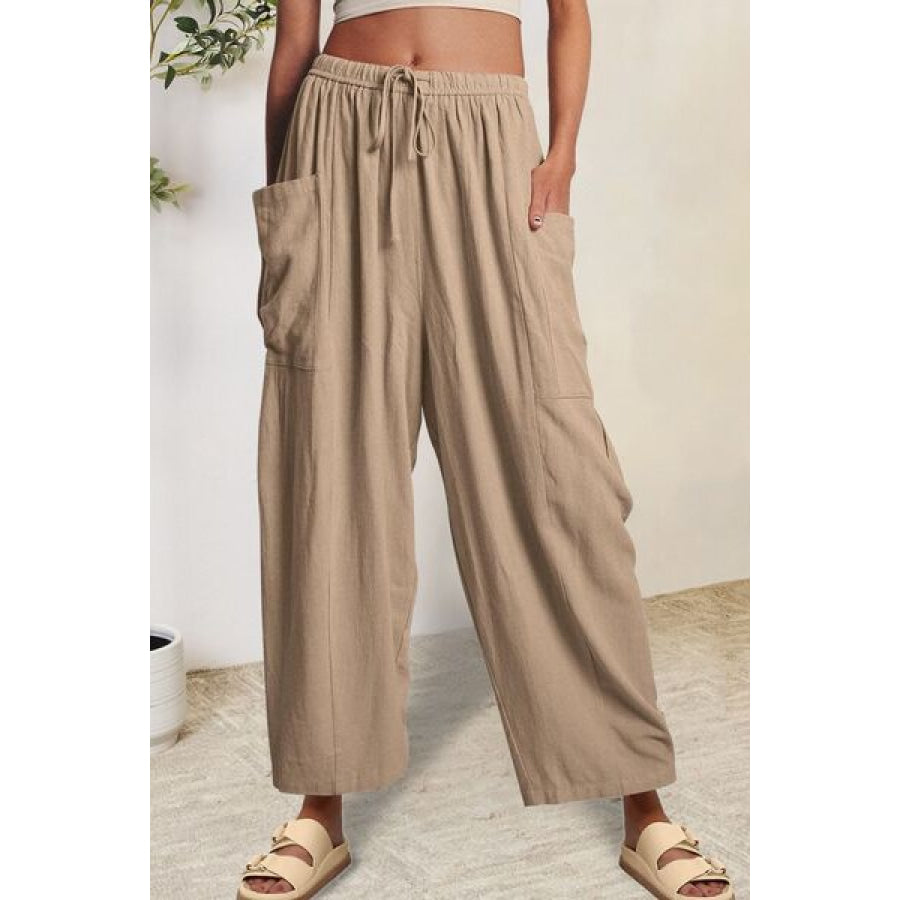 Full Size Pocketed Drawstring Wide Leg Pants Apparel and Accessories