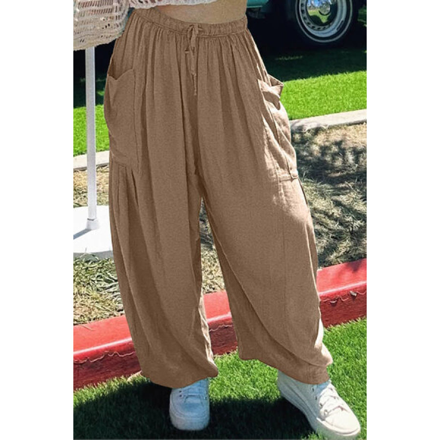 Full Size Pocketed Drawstring Wide Leg Pants Apparel and Accessories