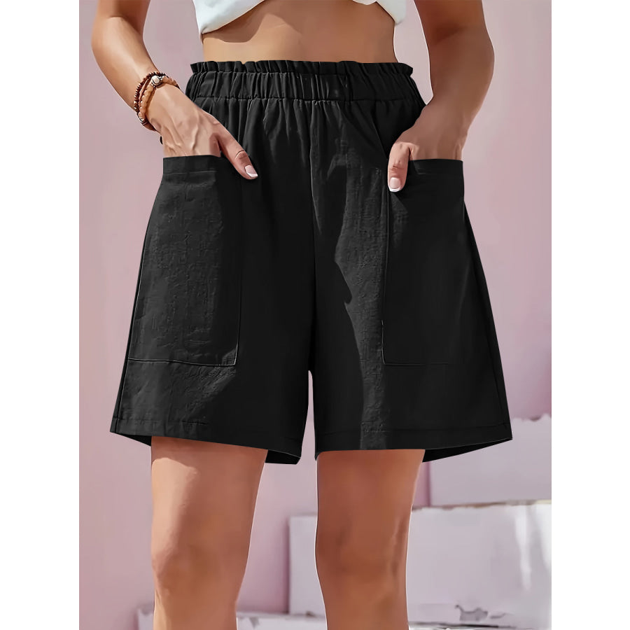 Full Size Pocketed Elastic Waist Shorts Black / S Apparel and Accessories