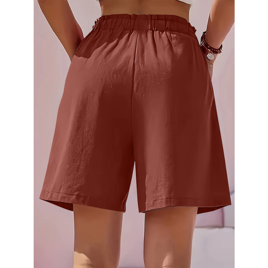 Full Size Pocketed Elastic Waist Shorts Burgundy / S Apparel and Accessories