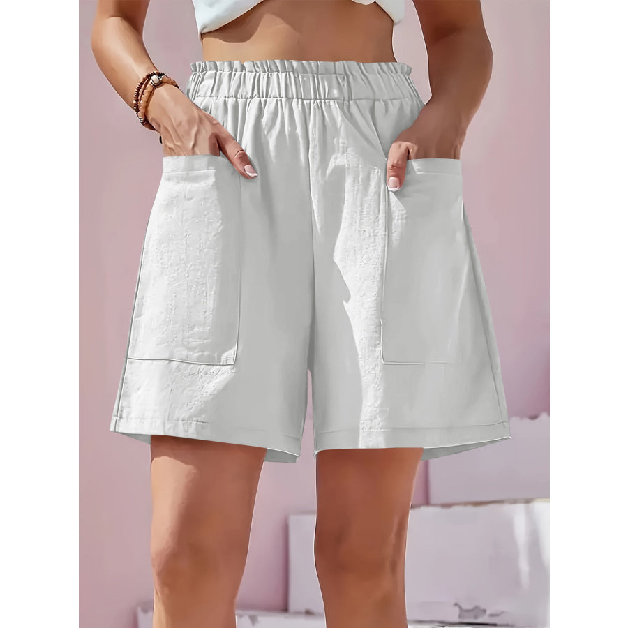 Full Size Pocketed Elastic Waist Shorts White / S Apparel and Accessories