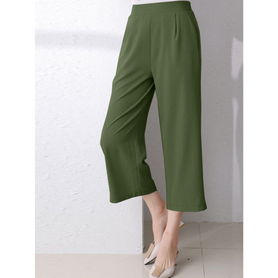 Full Size Pocketed Half Elastic Waist Pants Apparel and Accessories