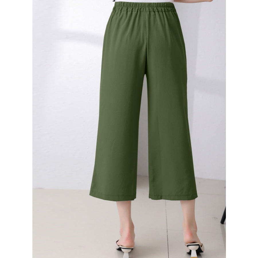 Full Size Pocketed Half Elastic Waist Pants Moss / S Apparel and Accessories