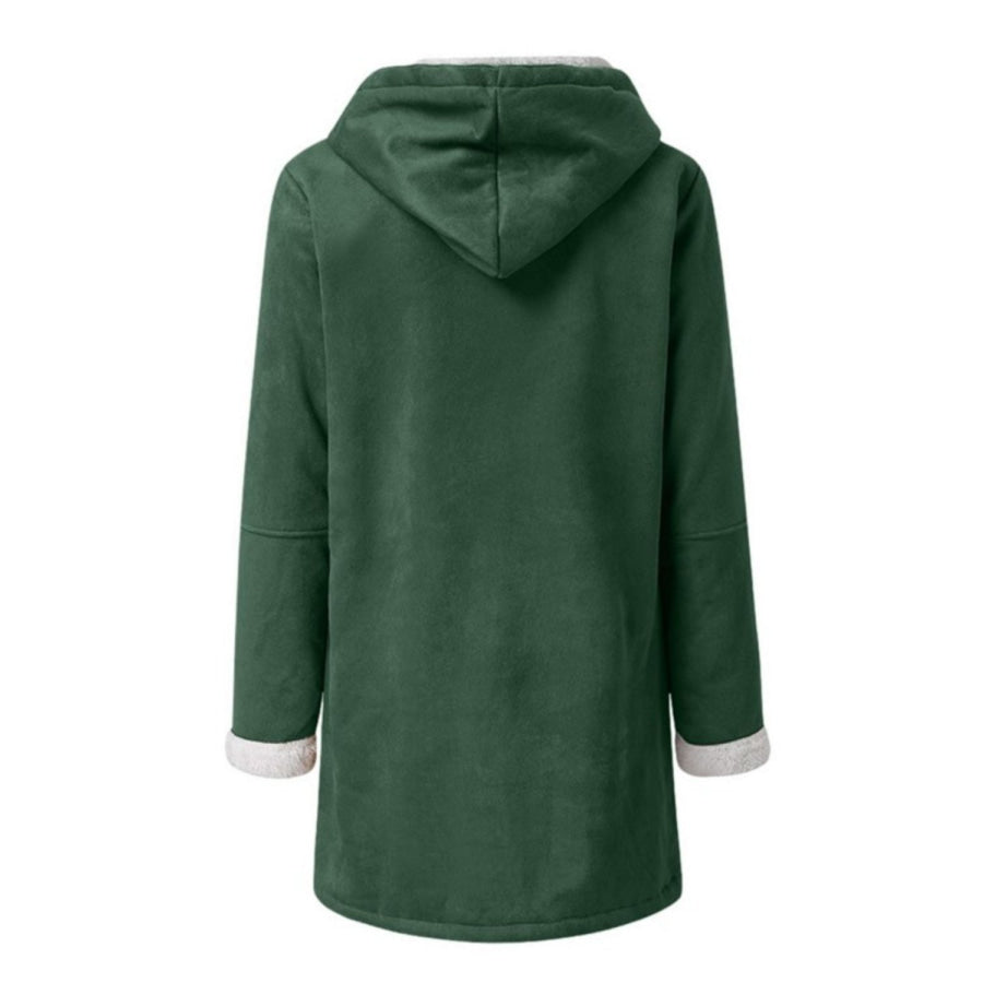 Full Size Pocketed Long Sleeve Hooded Toggle Jacket Apparel and Accessories