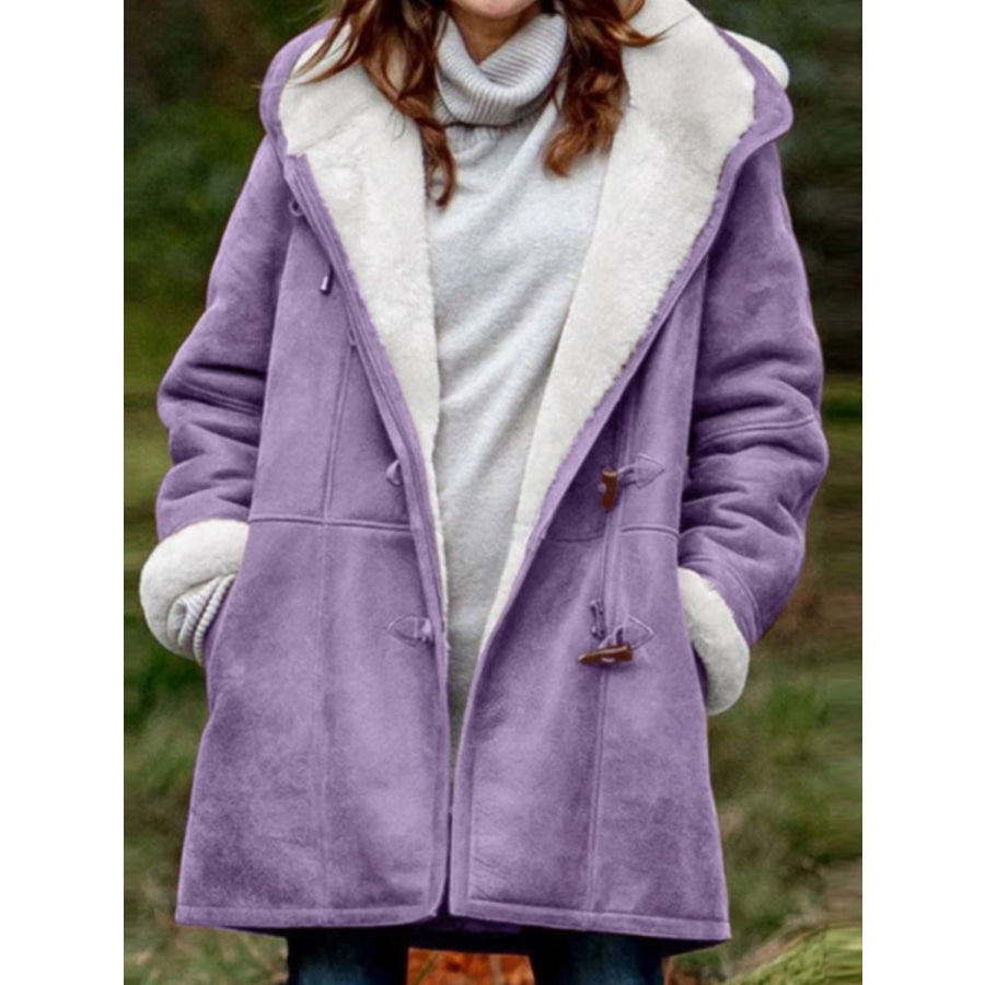 Full Size Pocketed Long Sleeve Hooded Toggle Jacket Lavender / S Apparel and Accessories