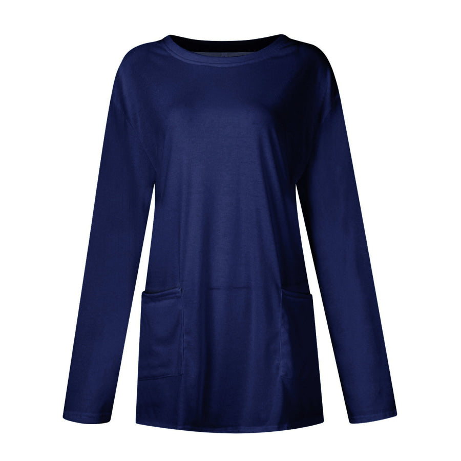 Full Size Pocketed Round Neck Long Sleeve T-Shirt Apparel and Accessories