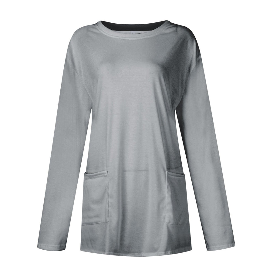 Full Size Pocketed Round Neck Long Sleeve T-Shirt Apparel and Accessories