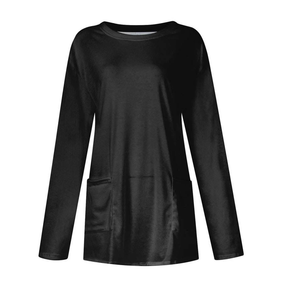 Full Size Pocketed Round Neck Long Sleeve T-Shirt Apparel and Accessories