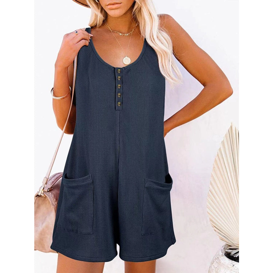 Full Size Pocketed Scoop Neck Sleeveless Romper Apparel and Accessories