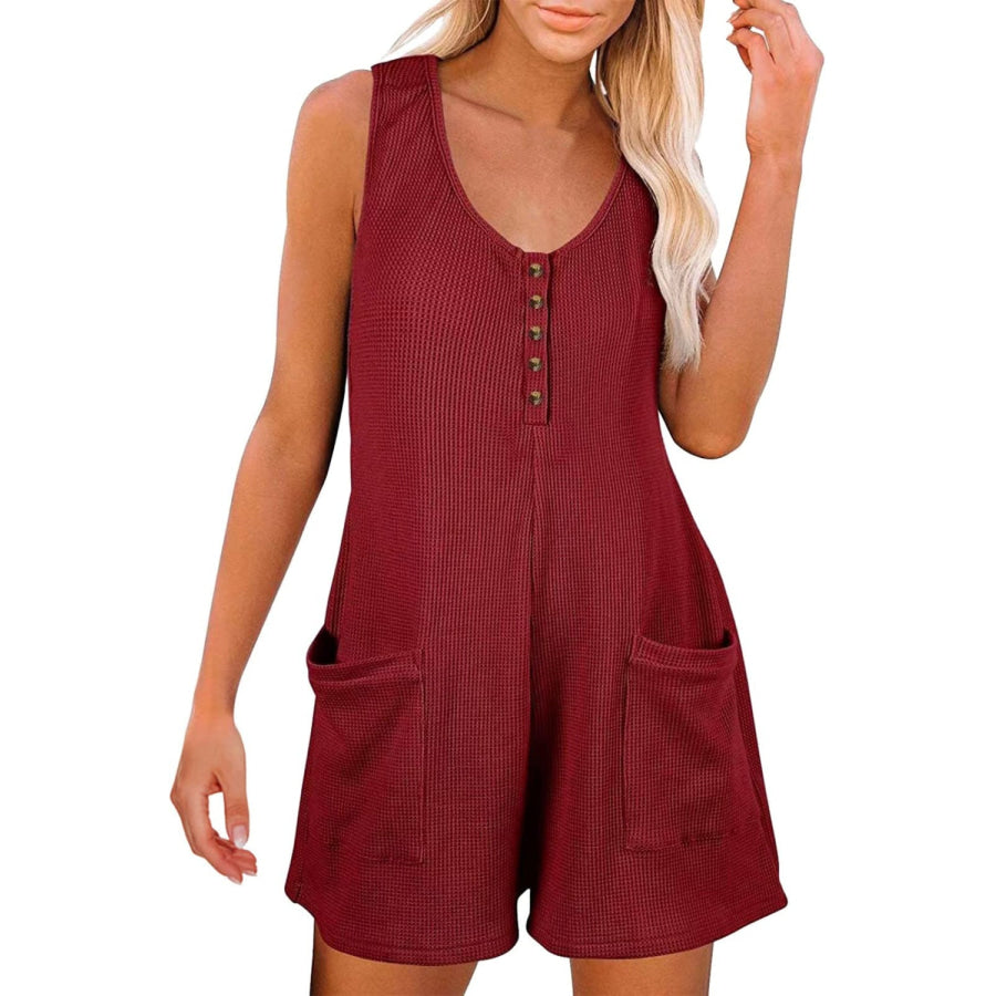 Full Size Pocketed Scoop Neck Sleeveless Romper Apparel and Accessories