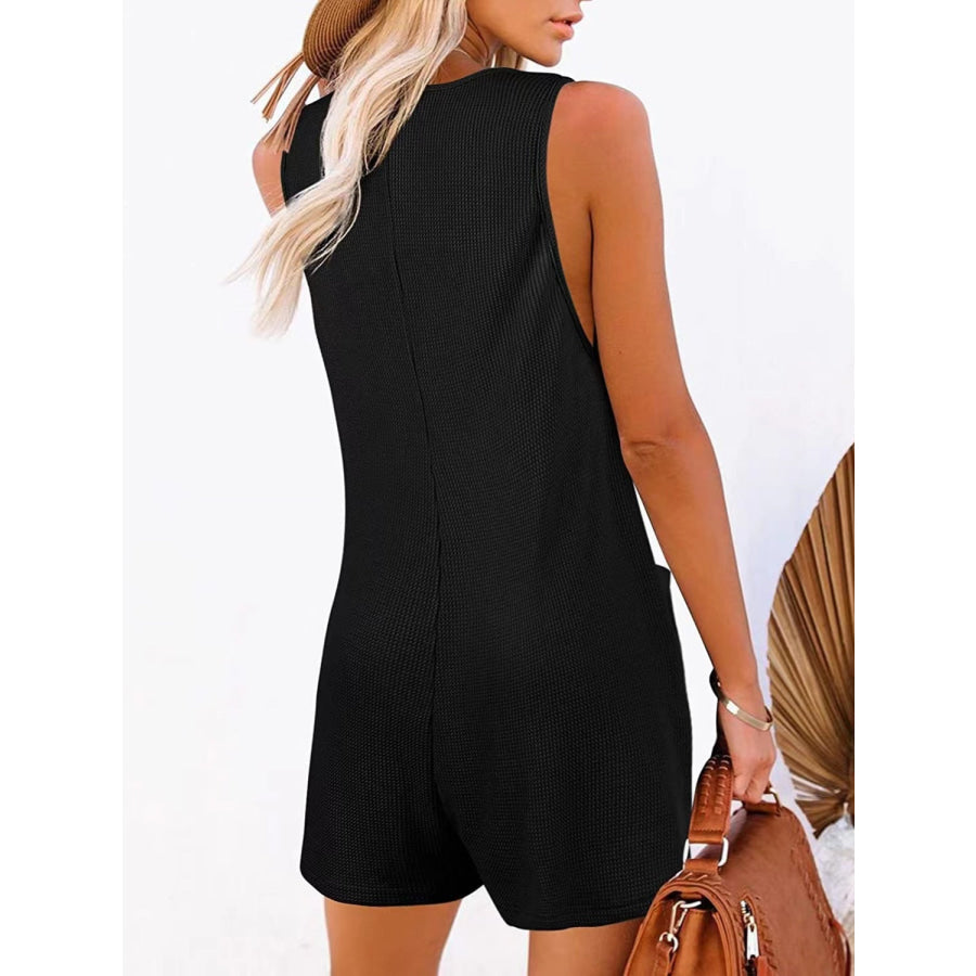 Full Size Pocketed Scoop Neck Sleeveless Romper Black / S Apparel and Accessories