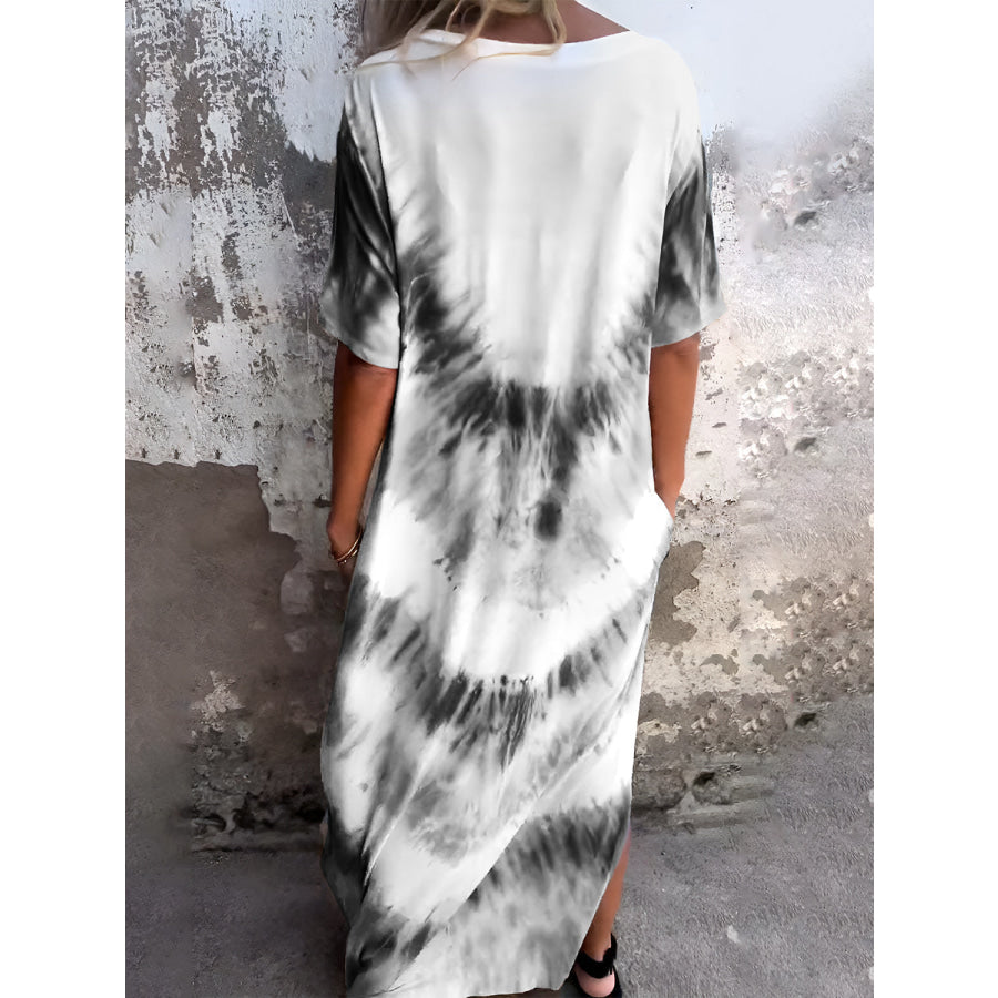 Full Size Pocketed Tie-Dye Short Sleeve Dress Apparel and Accessories