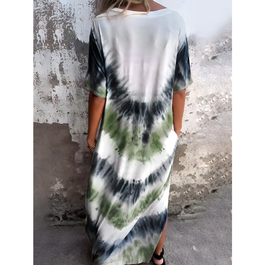 Full Size Pocketed Tie-Dye Short Sleeve Dress Apparel and Accessories