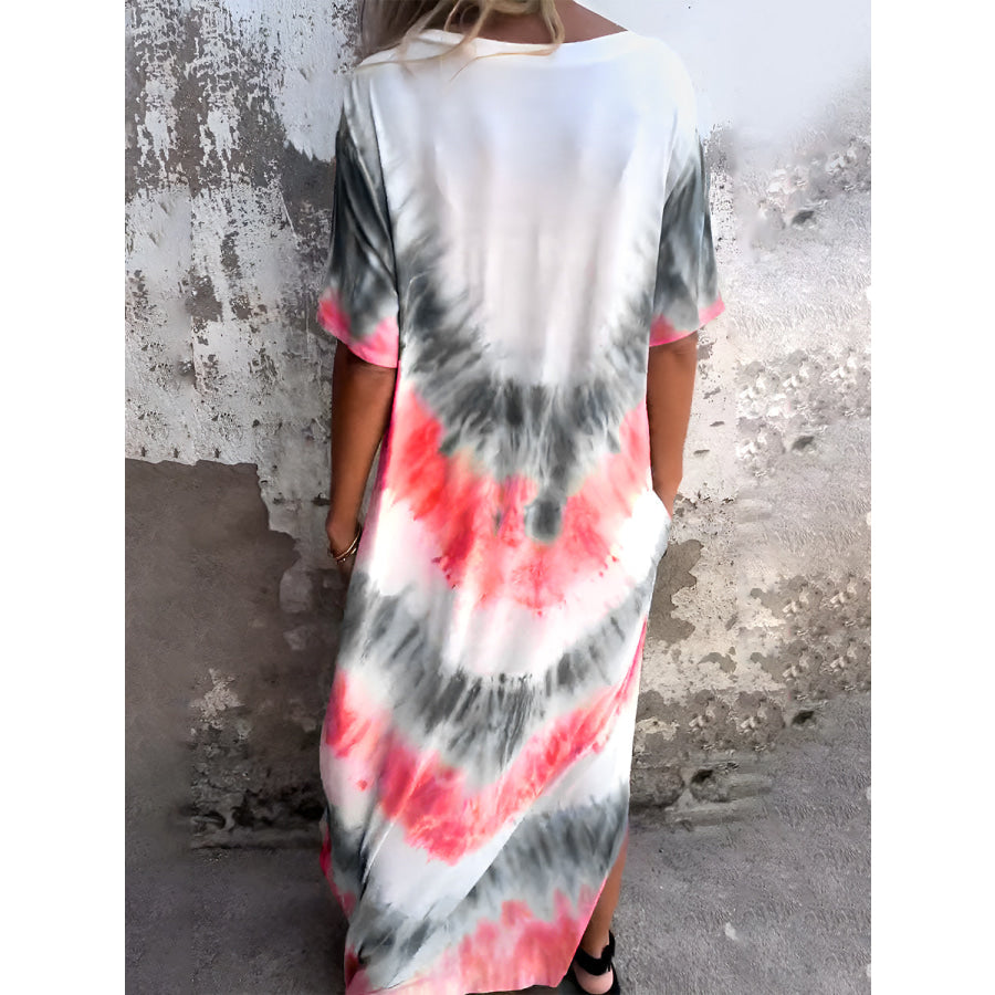 Full Size Pocketed Tie-Dye Short Sleeve Dress Apparel and Accessories