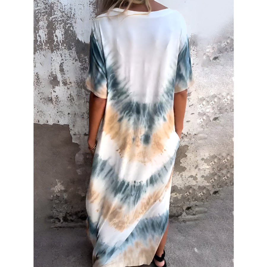 Full Size Pocketed Tie-Dye Short Sleeve Dress Apparel and Accessories