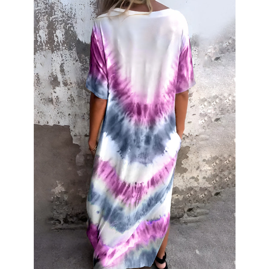 Full Size Pocketed Tie-Dye Short Sleeve Dress Apparel and Accessories