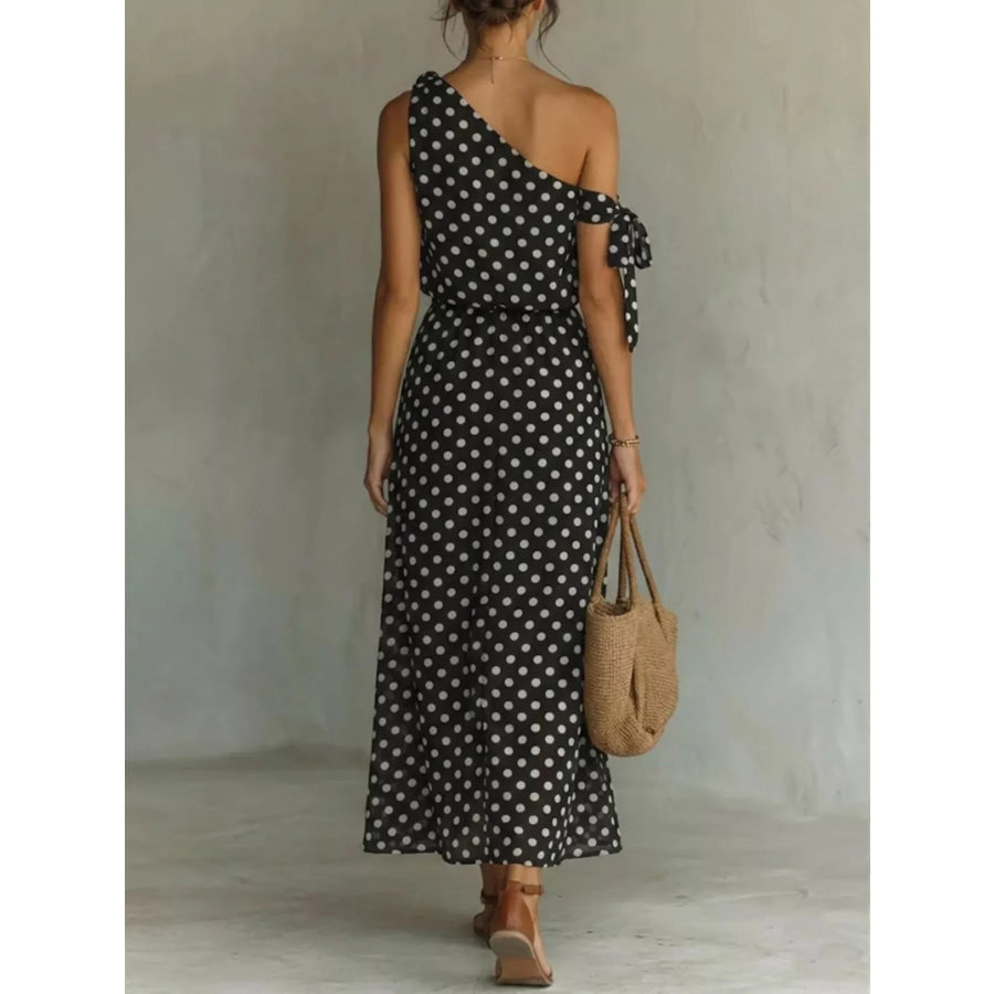 Full Size Polka Dot One-Shoulder Maxi Dress Plus Apparel and Accessories