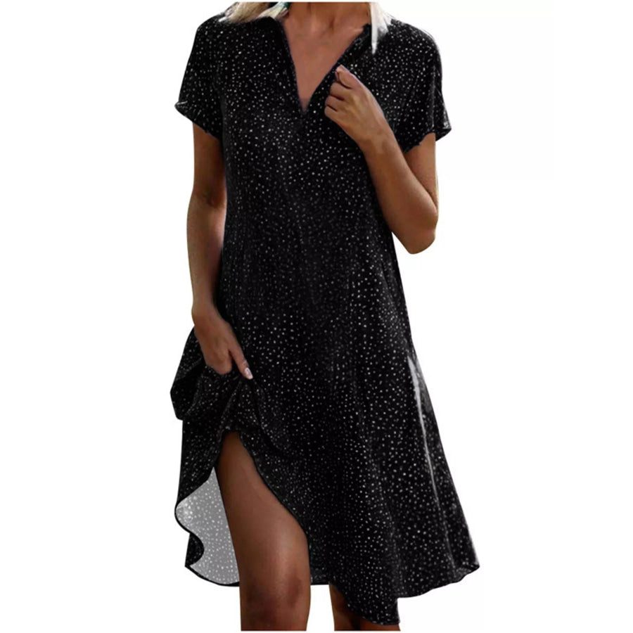 Full Size Polka Dot Short Sleeve Casual Dress Plus Size Black / XS Apparel and Accessories