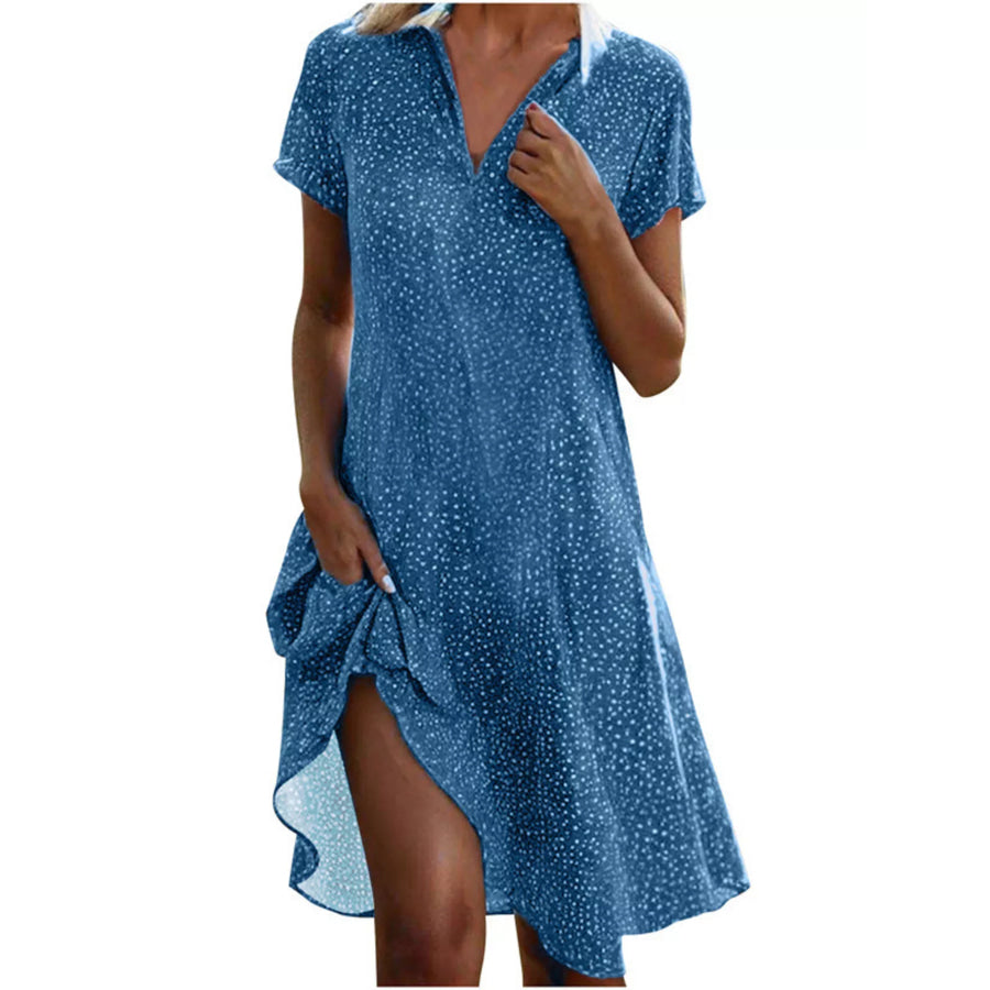 Full Size Polka Dot Short Sleeve Casual Dress Plus Size Cerulean / XS Apparel and Accessories